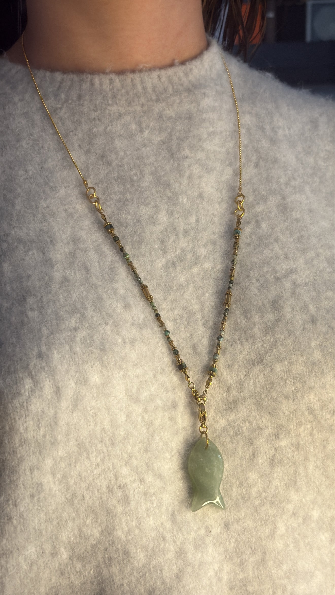 Sautoir poisson - Vert d'eau & Acier inoxydable