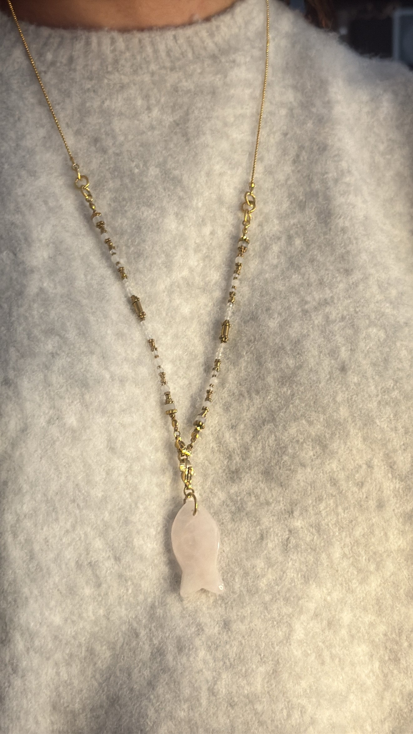 Sautoir poisson - Rose & Acier inoxydable