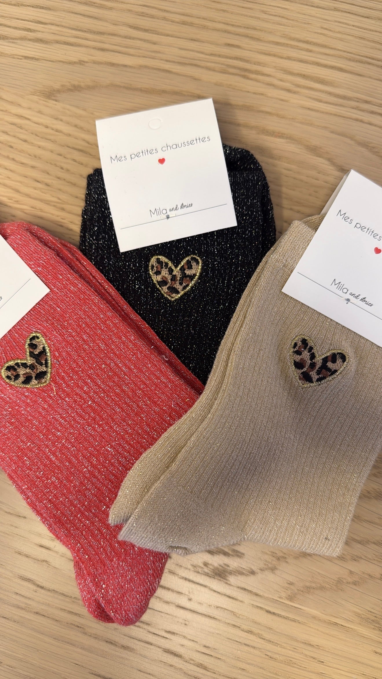 Chaussettes pailletées - "Coeur Léopard"