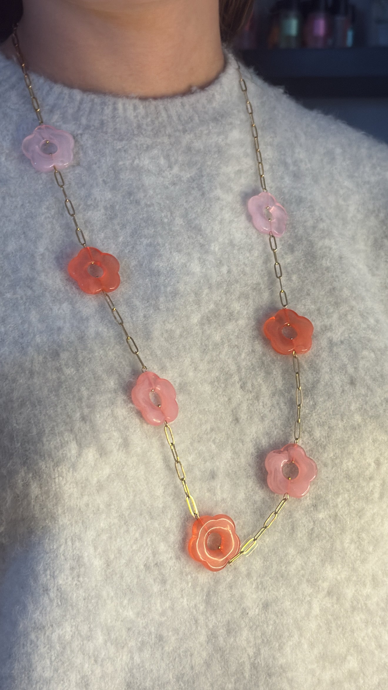 Sautoir "fleur"- Rose