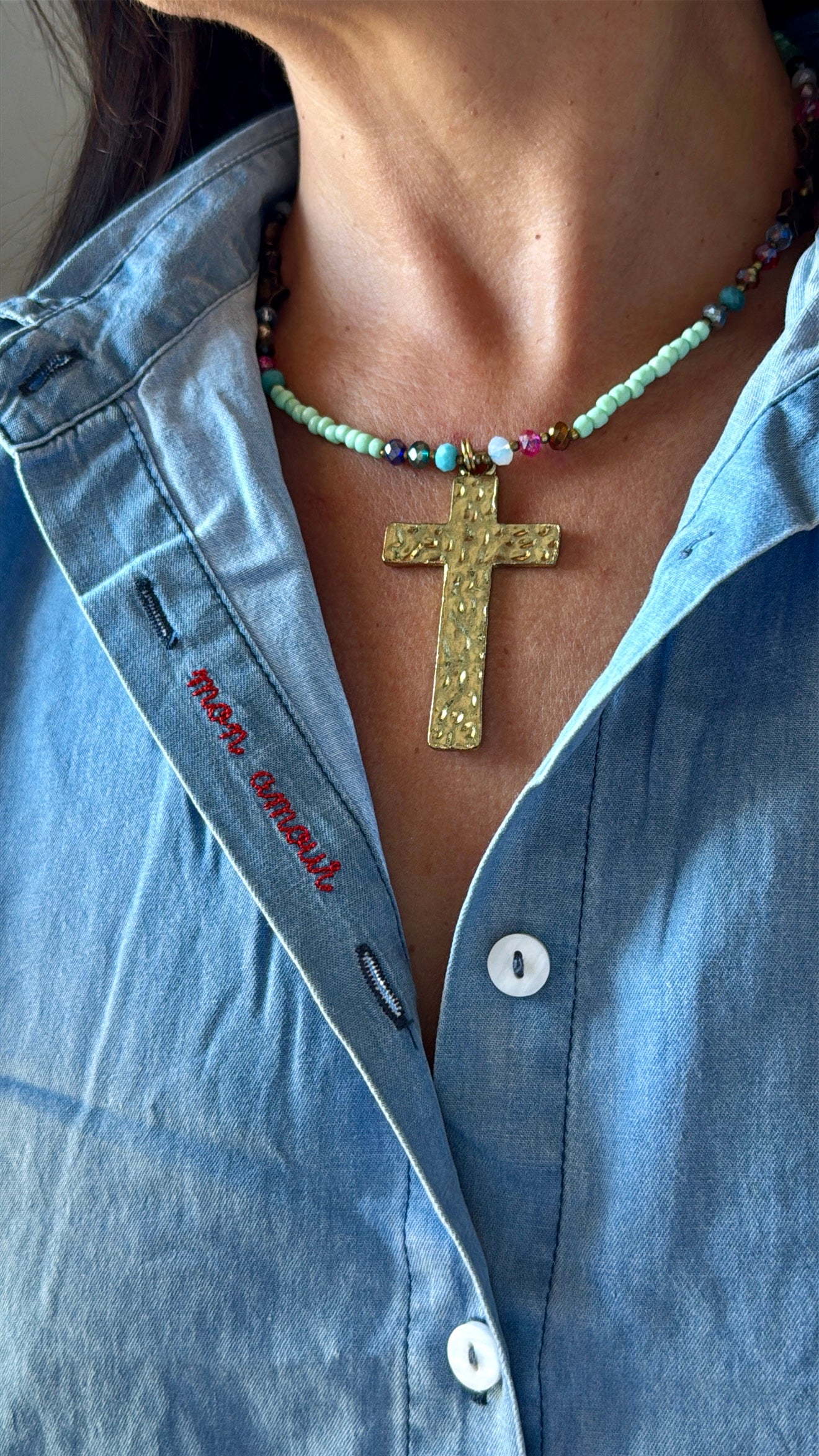 Chemise en jean "mon amour"