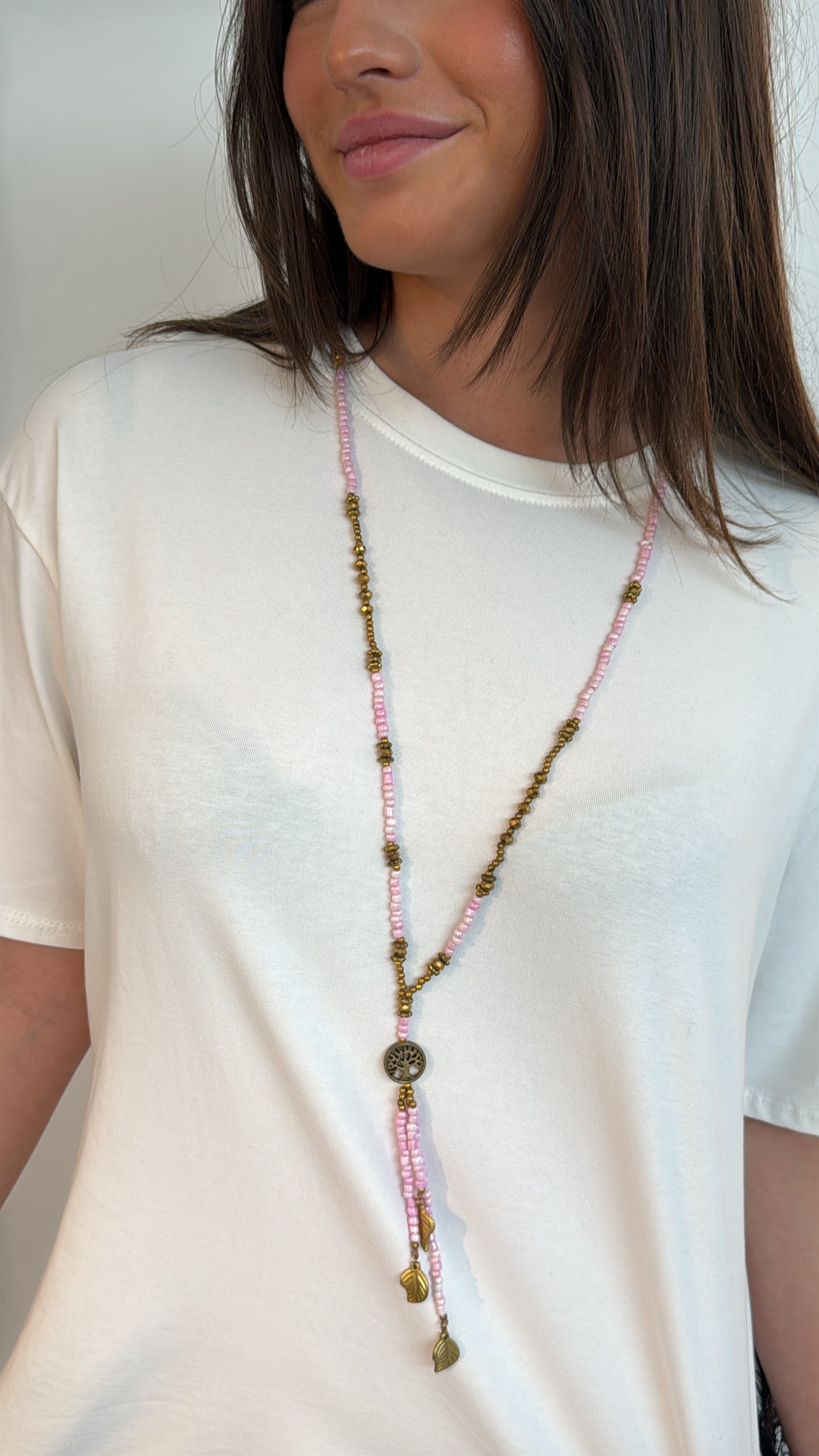 Sautoir "paix" - Rose clair