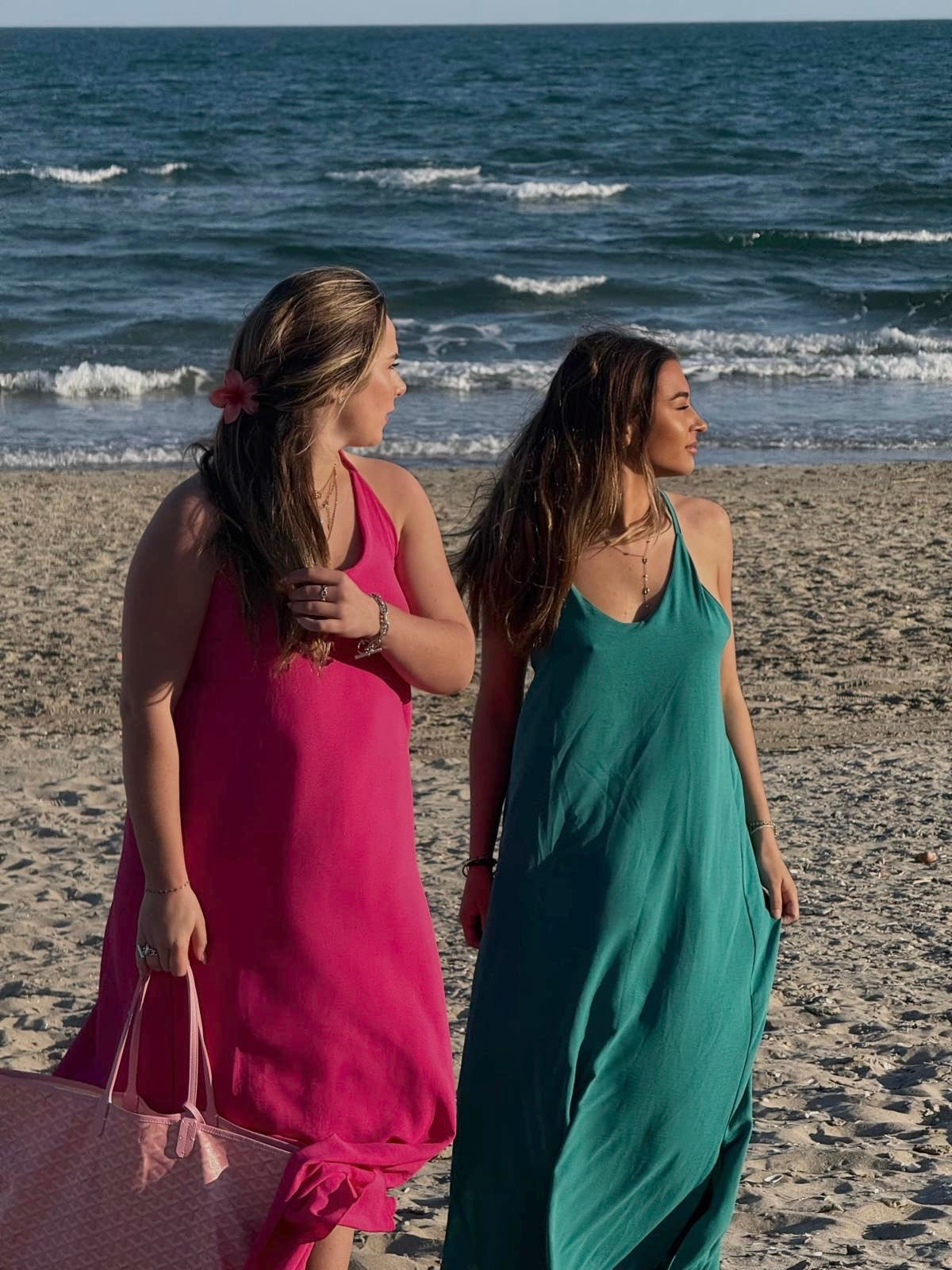 Robe longue fluide - Rose/Bleu