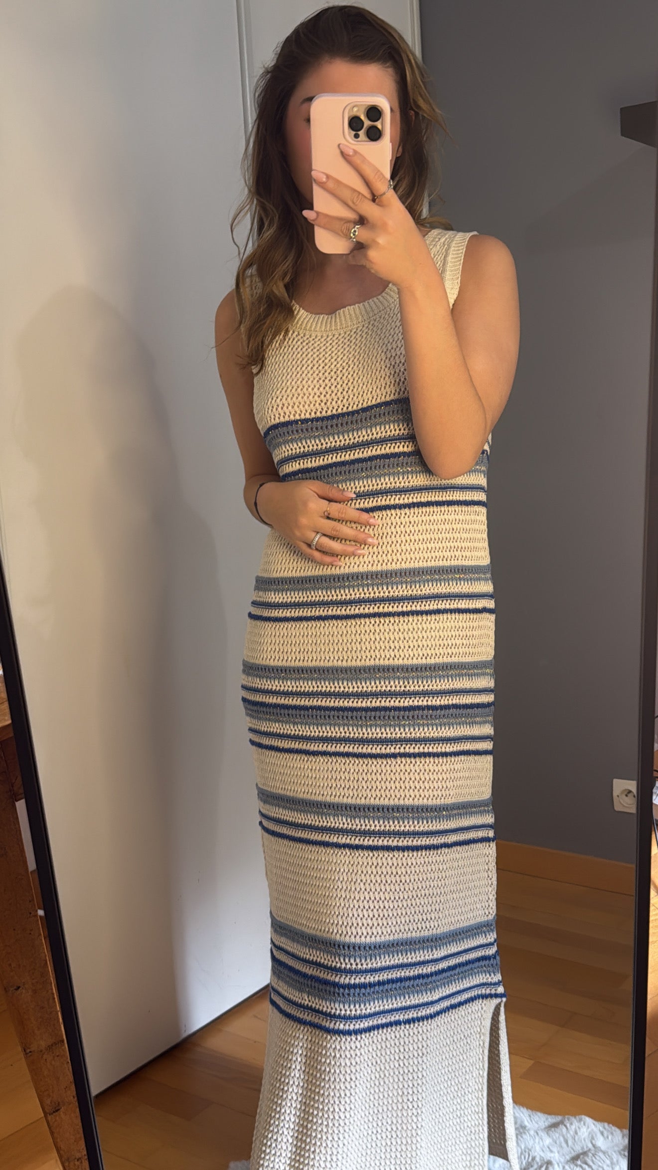Robe en crochet rayée - Bleu & Blanc
