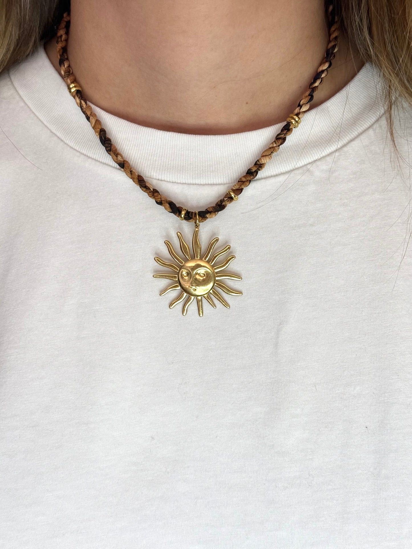 Collier Soleil - Acier inoxydable & imprimé léopard