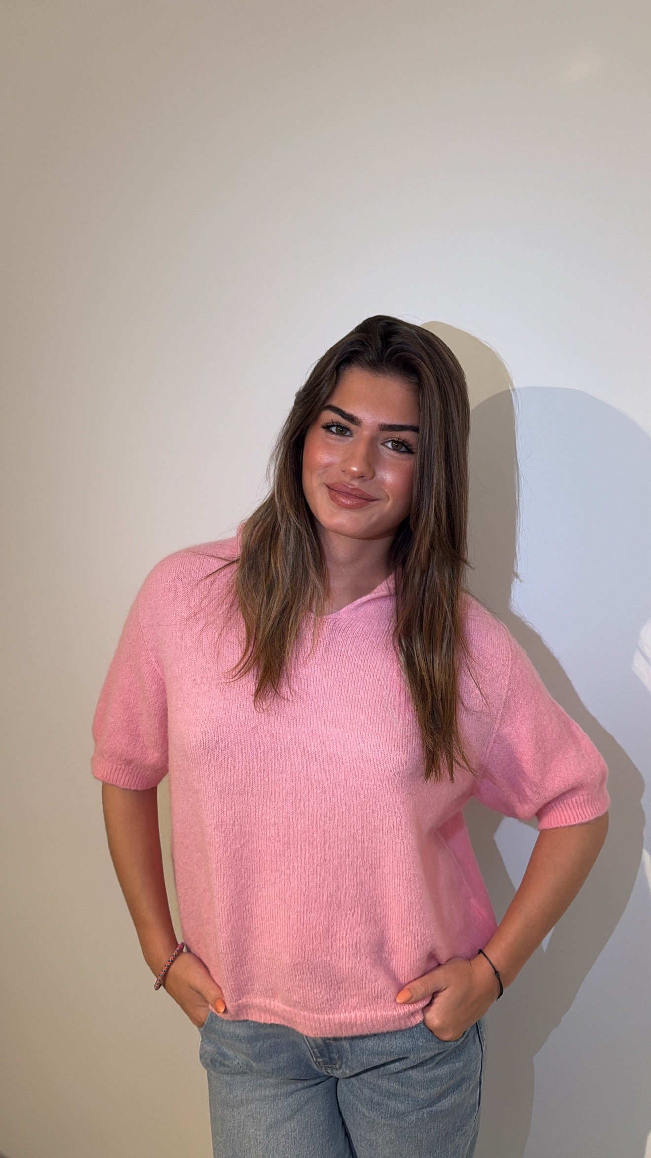 Pull " rentrer" - rose bonbon