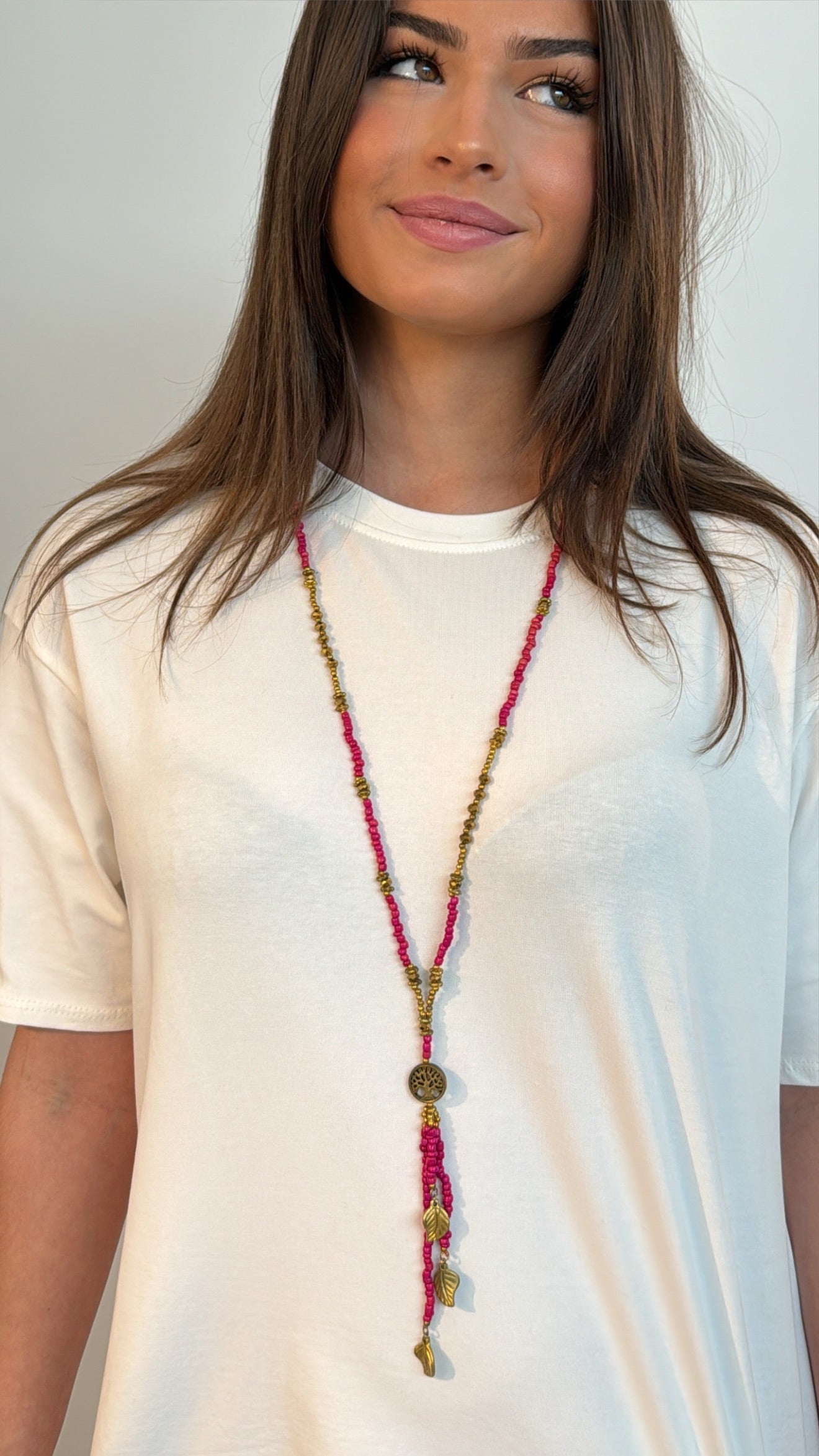 Sautoir "paix" - rose fuchsia