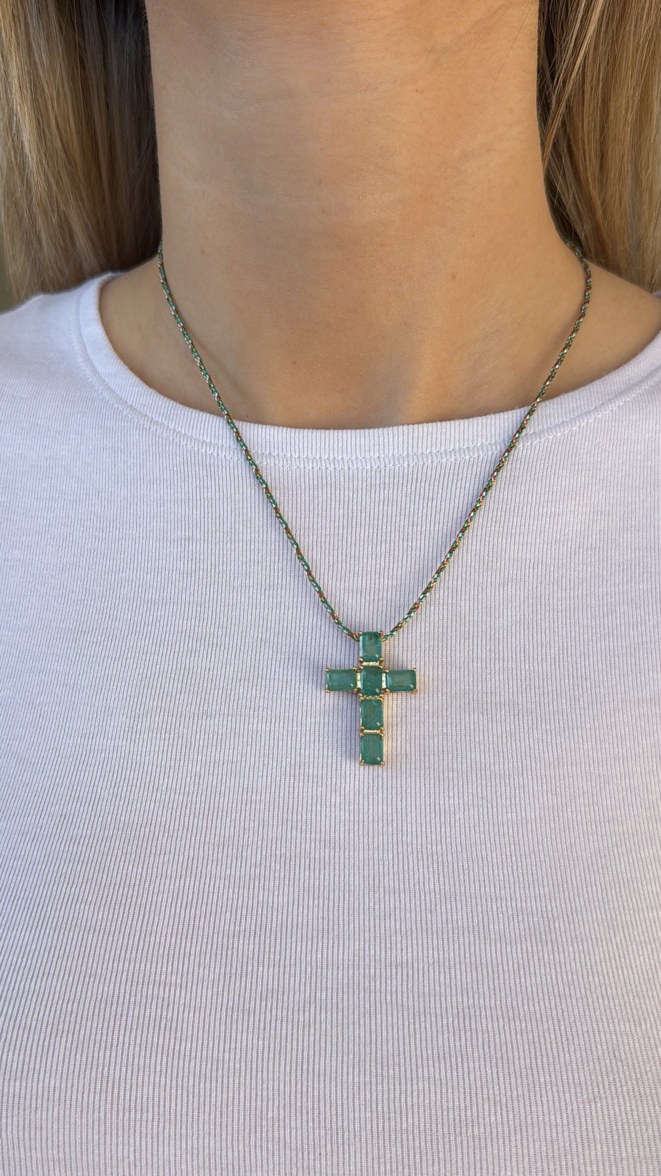 Collier " croix" - rose/vert