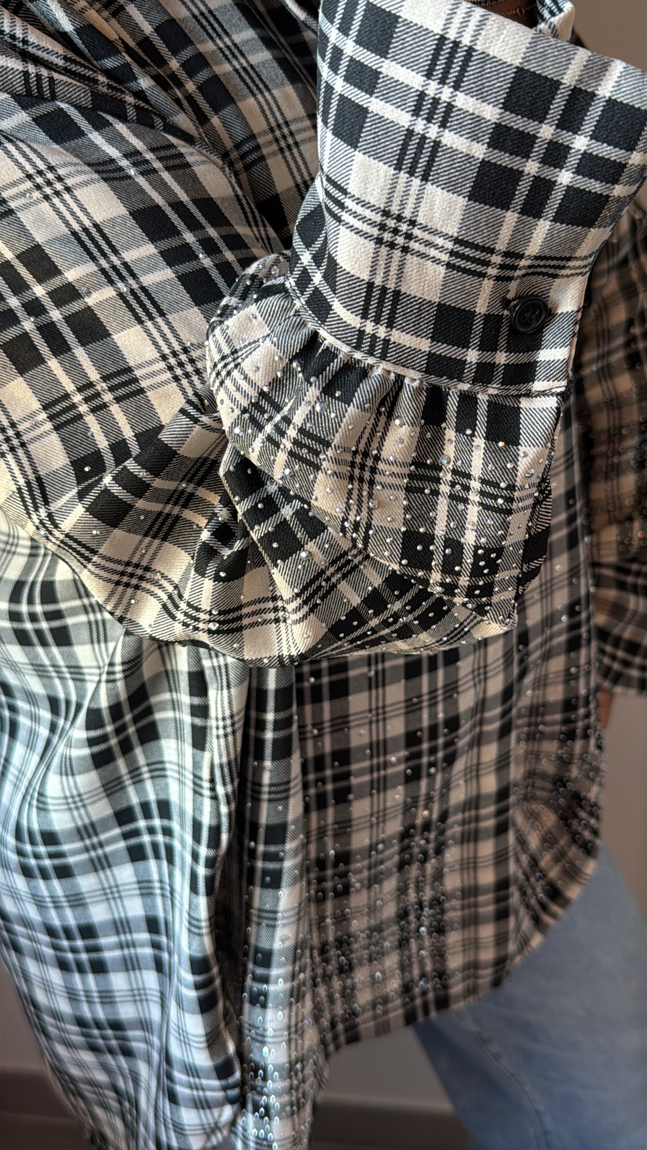 Chemise "Estelle" à carreaux - Noir/Blanc avec strass