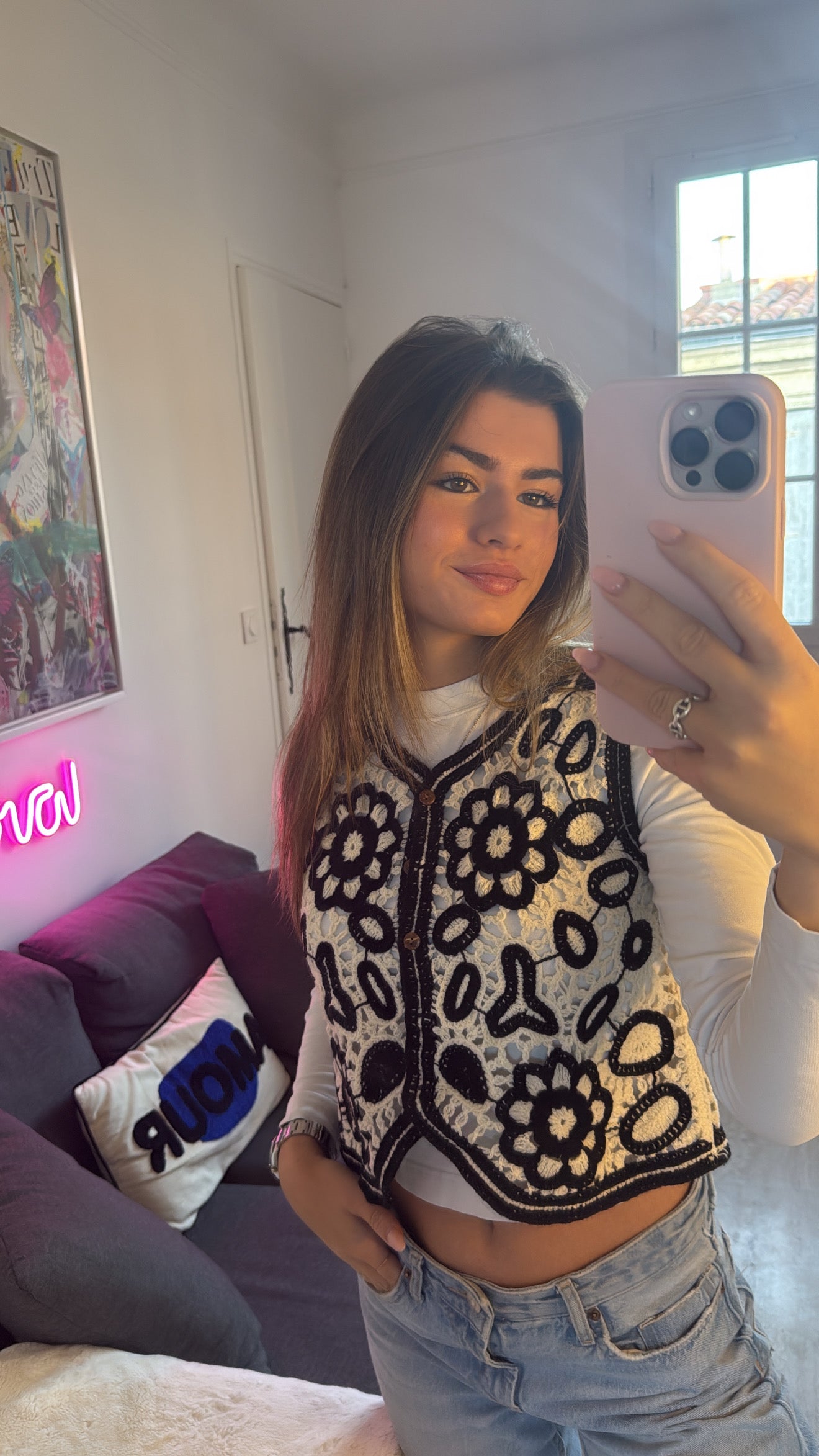 Veste sans manches à crochet - Blanc & Noir