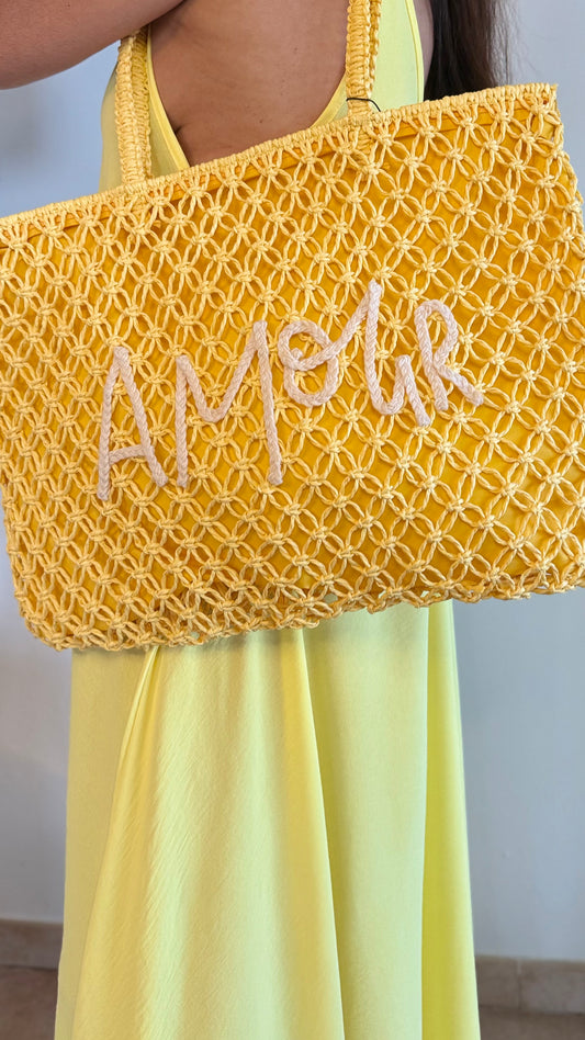 Sac jaune de plage " amour "