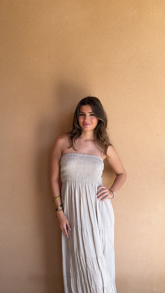 Robe Bustier longue plissée - Beige