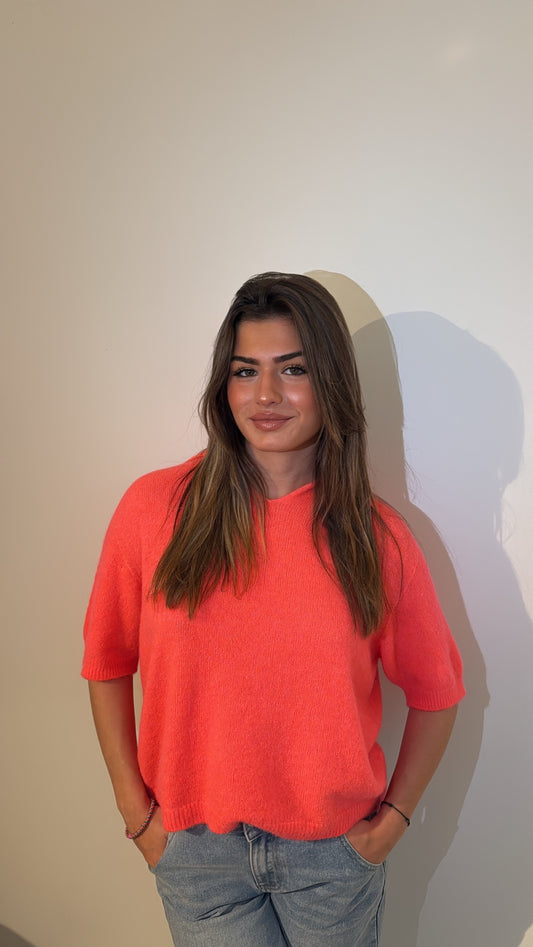 Pull " rentrer" - corail fluo